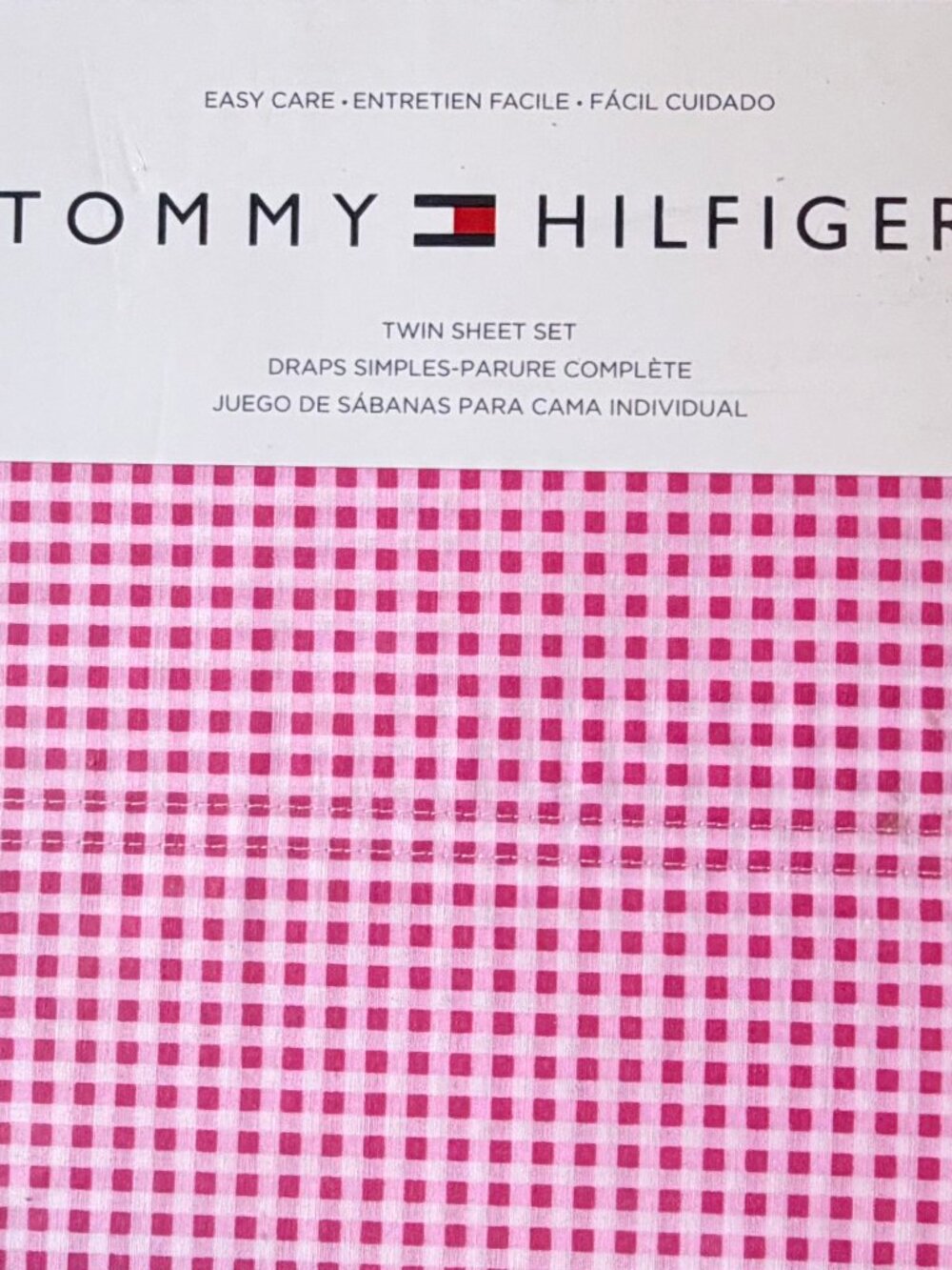 Tommy Hilfiger Red Check TWIN Size Sheet Set Red White Gingham Cotton Blend